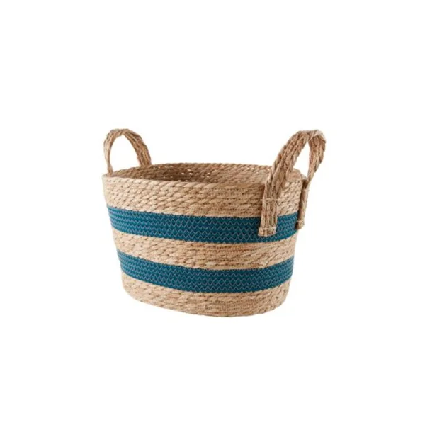 Panier de rangement en jonc de mer bleu L Box & Beyond Ari