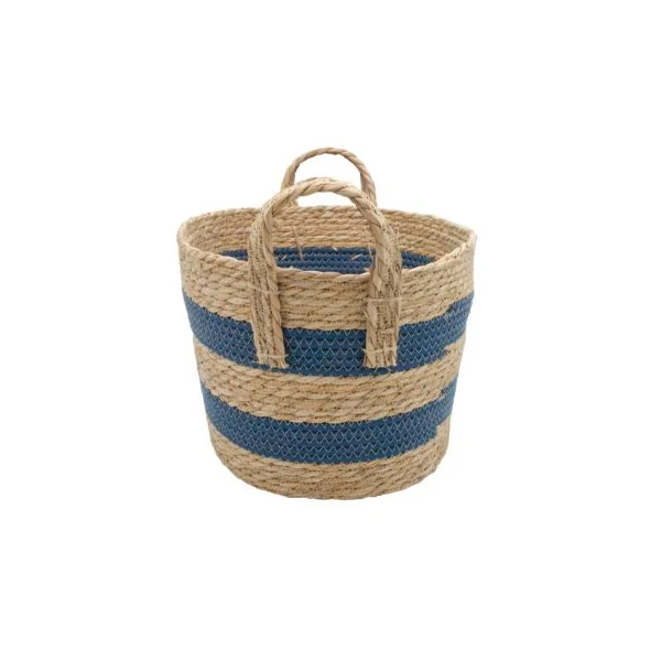 Panier de rangement en jonc de mer bleu L Box & Beyond Ari