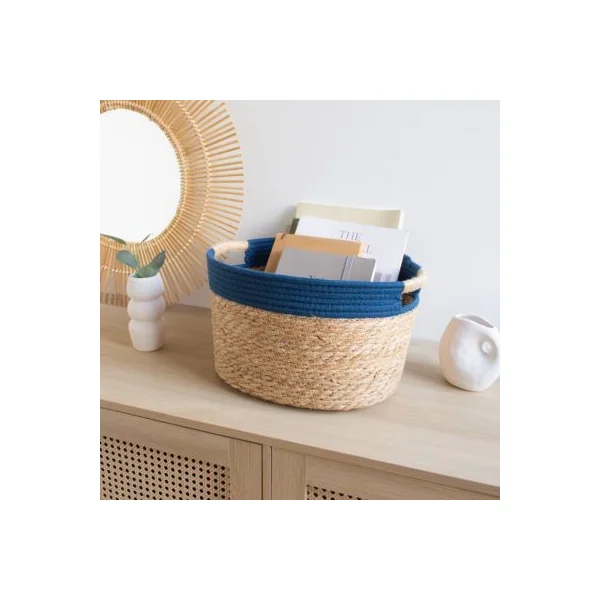 Panier de rangement en jonc de mer bleu M Box & Beyond Milo