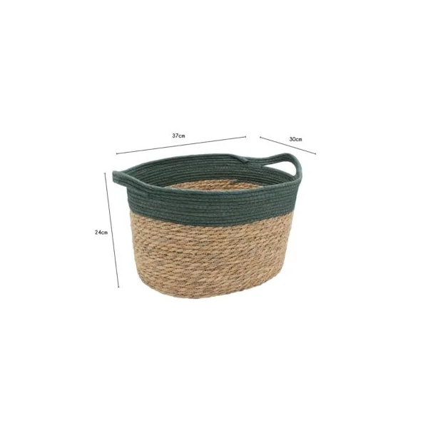 Panier de rangement en jonc de mer vert M Box & Beyond Lino