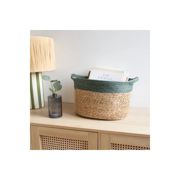 Panier de rangement en jonc de mer vert M Box & Beyond Lino