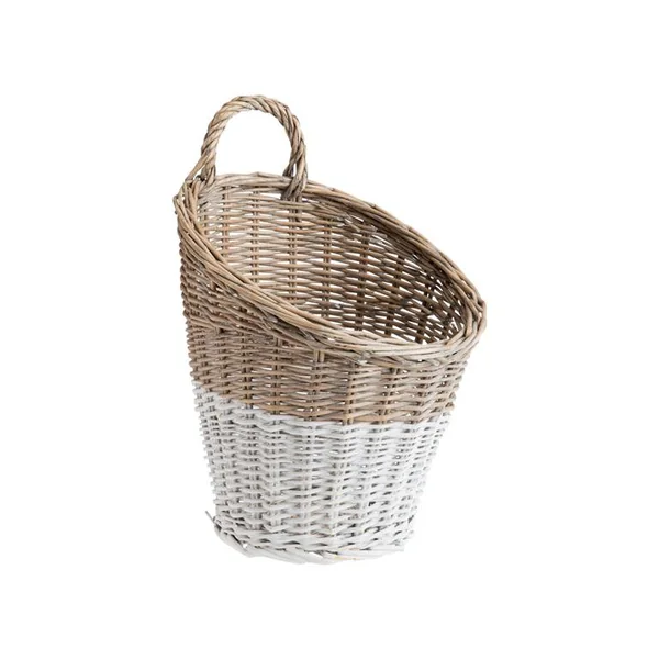 Panier mural en osier bicolore brun et blanc - 25 x 25 x 37,5 cm
