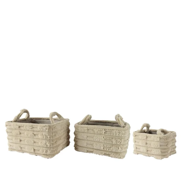 Panier rectangulaire en polyester brun clair avec poignées - 30 x 20 x 18 cm
