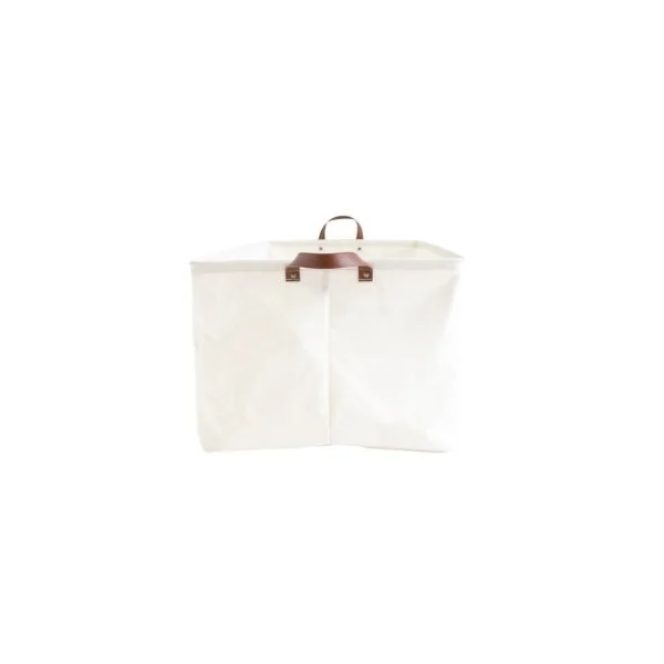 Panier à linge blanc avec anses effet cuir marron l.60 x H.30 x P.40 cm, Box & Beyond
