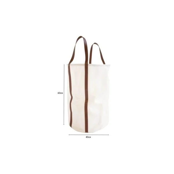 Panier à linge rond blanc avec anses effet cuir marron l.40 x H.60 x P.40 cm, Box & Beyond