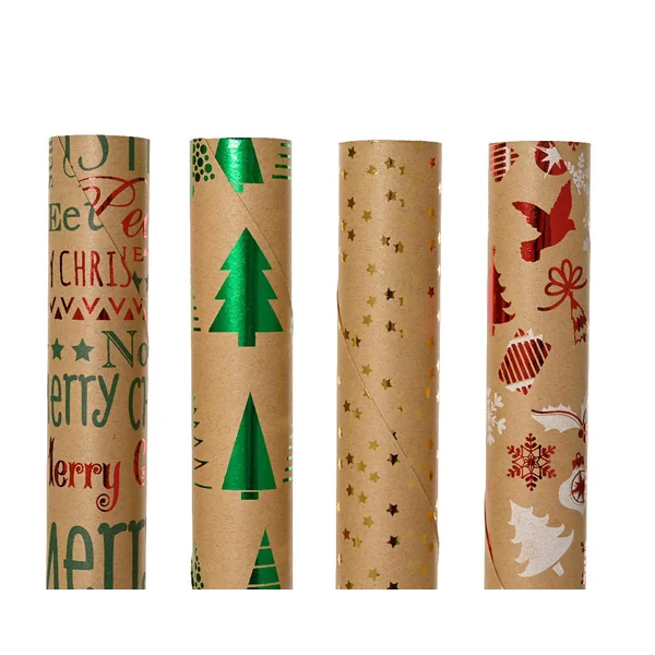 Papier cadeau kraft imprimé motifs de Noël brillants– 150 x 70 cm