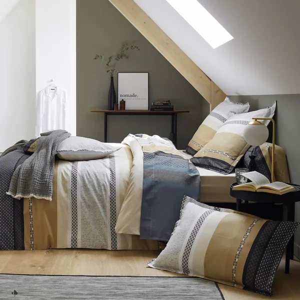 Parure de lit 200x200 cm 65x65 cm percale 100% coton MARLOW acier
