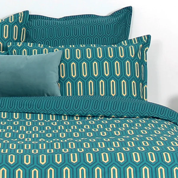 Parure de lit 200x200 cm percale de coton PAST Bleu Canard
