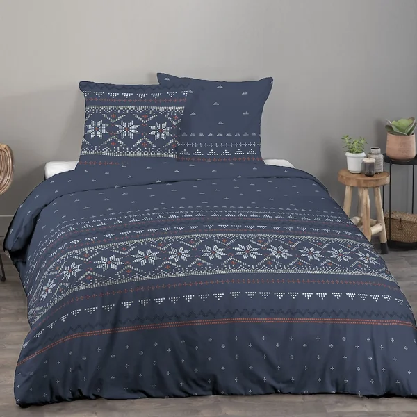 Parure de lit 240x220 cm 100% coton biologique NEIGE Bleu Jean