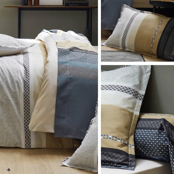 Parure de lit 240x220 cm 65x65 cm percale 100% coton MARLOW acier