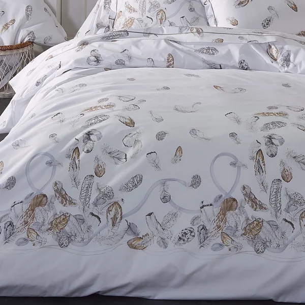 Parure de lit 3 pièces 300x240 cm taies 65x65 cm Percale pur coton PLUMES