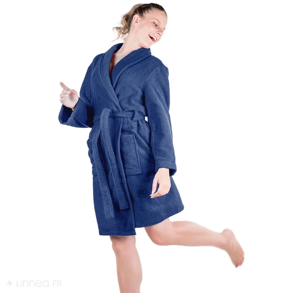 Peignoir col châle adulte ALPHA coton taille M bleu marine