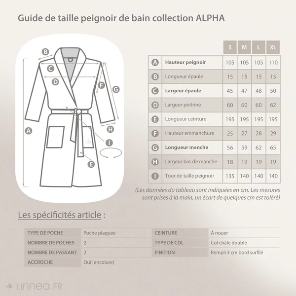 Peignoir col châle adulte ALPHA coton taille M rouge