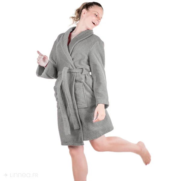 Peignoir col châle adulte ALPHA coton taille XL gris argent