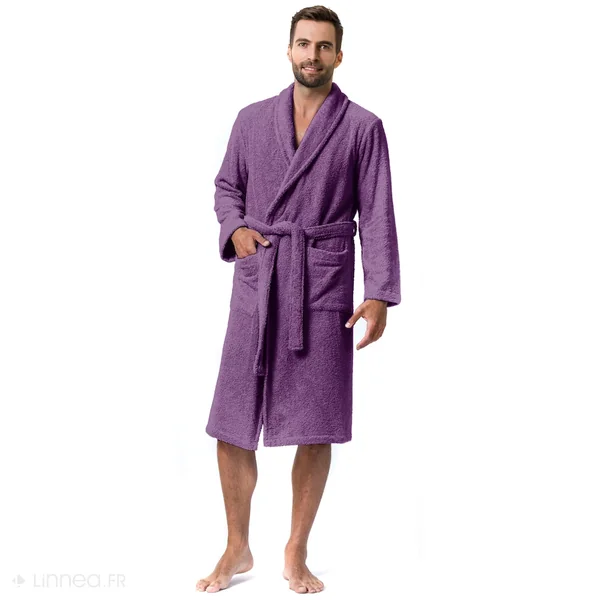 Peignoir col châle adulte PURE coton L violet