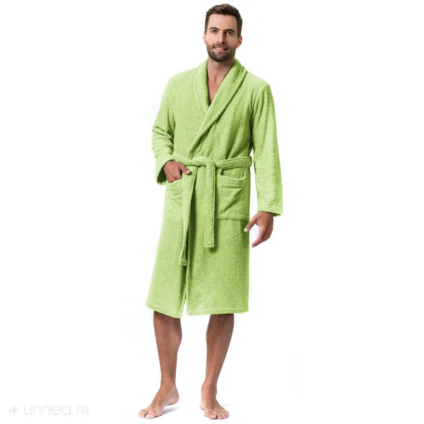 Peignoir col châle adulte PURE coton S vert pistache