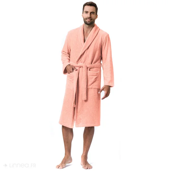 Peignoir col châle adulte PURE coton XL orange corail