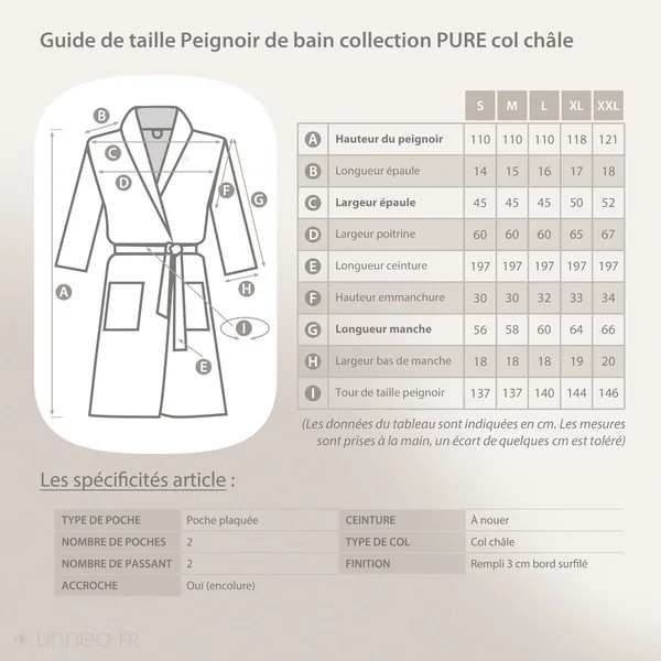 Peignoir col châle adulte PURE coton XL rose lavande