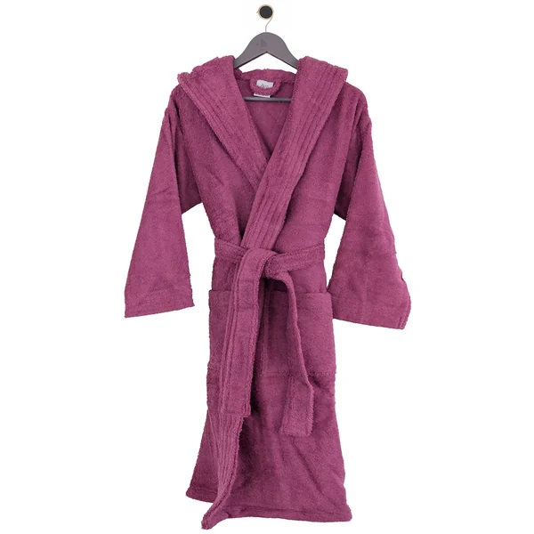 Peignoir à capuche adulte PURE coton S violet prune