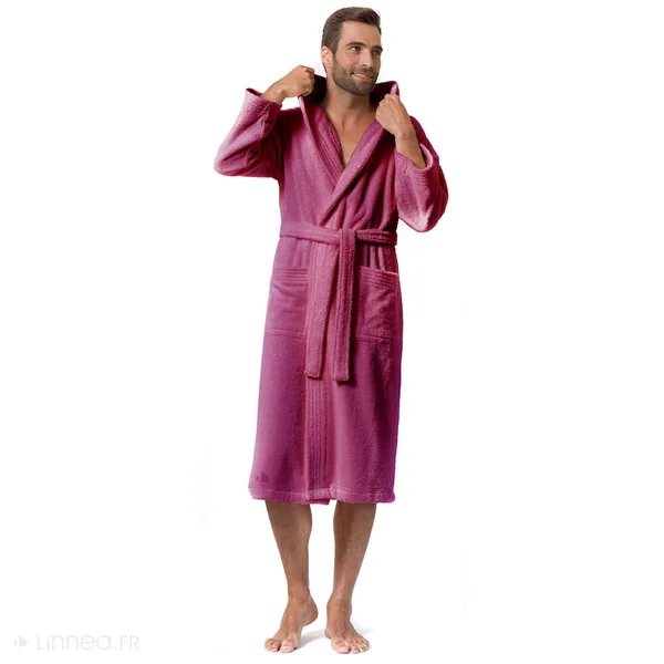 Peignoir à capuche adulte PURE coton S violet prune