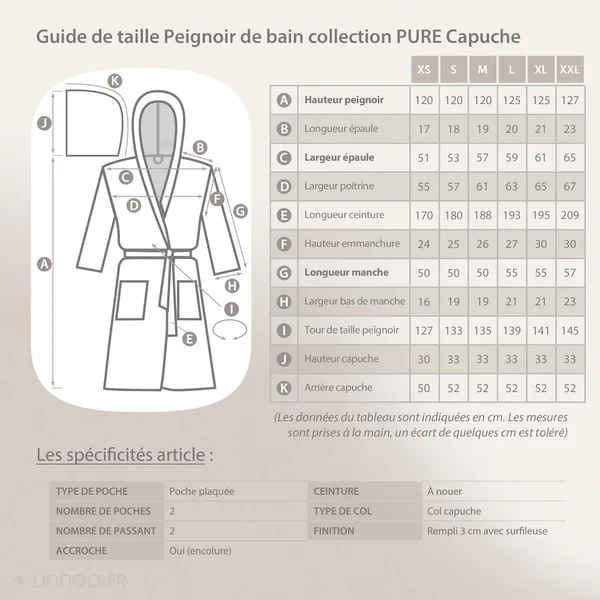 Peignoir à capuche adulte PURE coton S violet prune