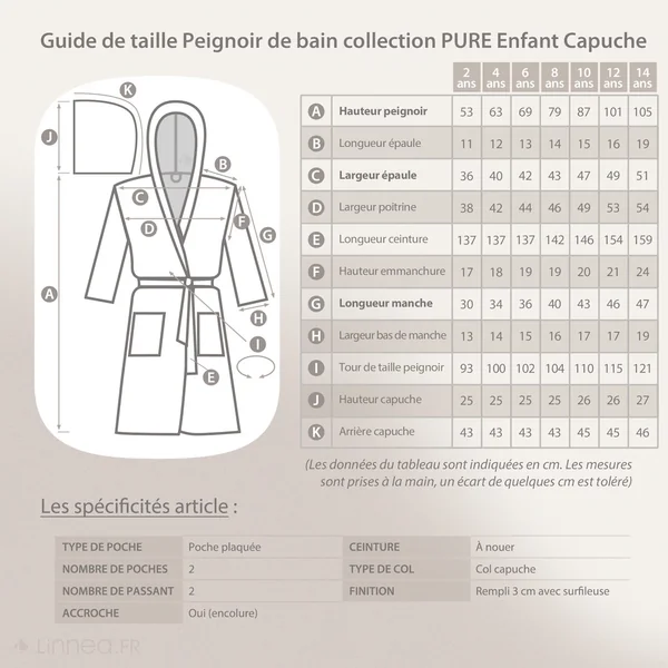 Peignoir à capuche enfant PURE coton 12 ANS rouge