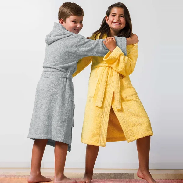Peignoir à capuche enfant PURE coton 8 ANS gris argent