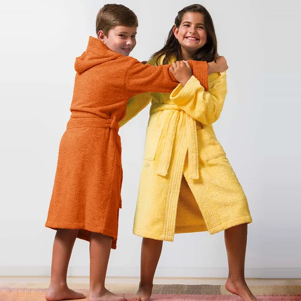 Peignoir à capuche enfant PURE coton 8 ANS orange butane