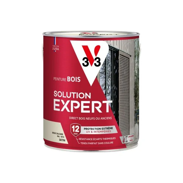 Peinture bois extérieur beige calcaire RAL 1013 satin V33 Solution Expert 2.5 L