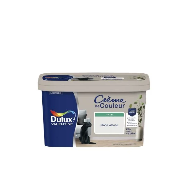 Peinture Crème De Couleur Dulux Valentine satin blanc intense 2,5L