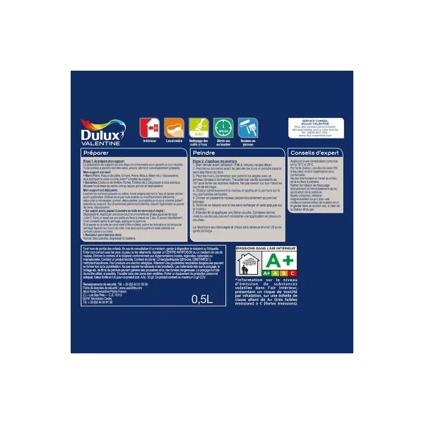 Peinture Crème de Couleur Dulux Valentine satin bleu horizon 0,5L