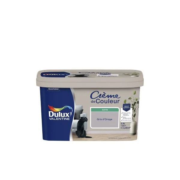 Peinture Crème De Couleur Dulux Valentine satin gris d'orage 2,5L