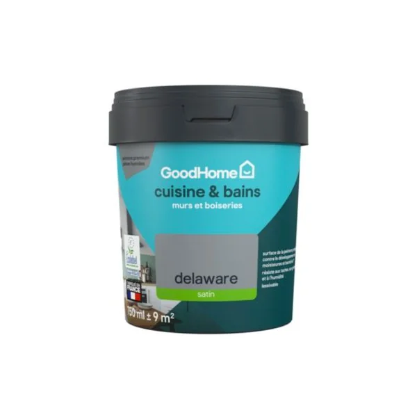 Peinture cuisine et salle de bains gris delaware satin GoodHome Premium 0.75 l