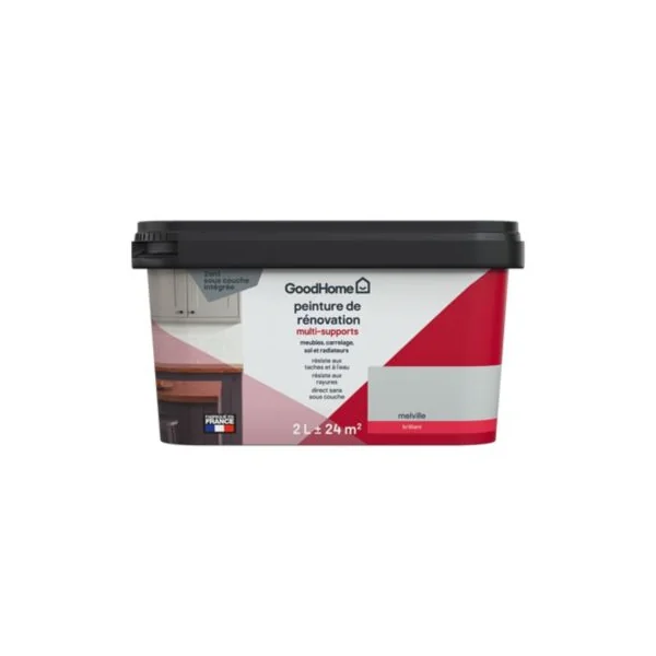 Peinture de rénovation GoodHome multi-supports brillant gris Melville 2L