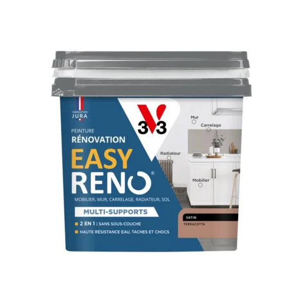 Peinture de rénovation multi-supports V33 Easy Reno terracotta satin 750ml