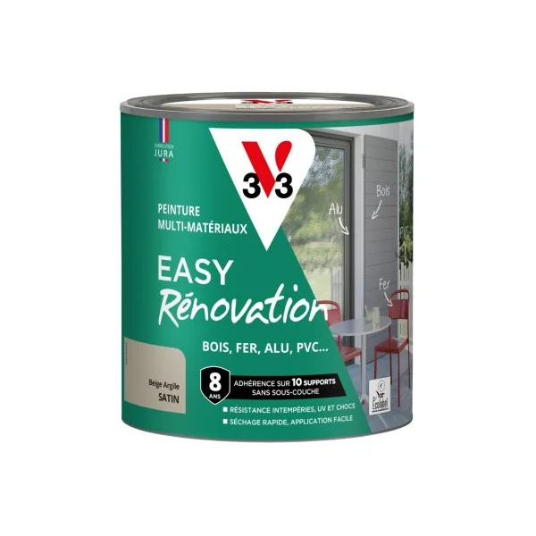 Peinture extérieure bois, fer, plastique beige argile satin V33 Easy Rénovation 0.5 L