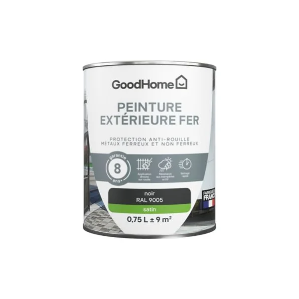 Peinture extérieure fer anti-rouille GoodHome RAL 9005 noir satin 0.75L