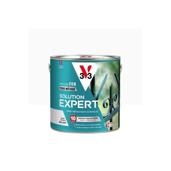 Peinture fer extérieur blanc RAL 9016 brillant V33 Solution Expert 2 L