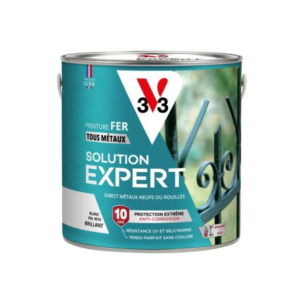 Peinture fer extérieur blanc RAL 9016 brillant V33 Solution Expert 2 L