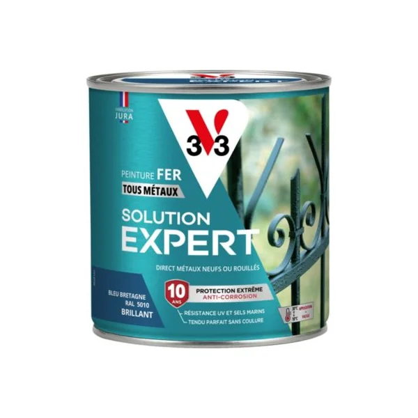 Peinture fer extérieur bleu bretagne brillant V33 Solution Expert 0.5 L