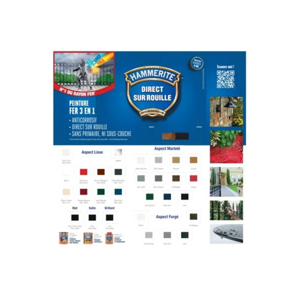 Peinture fer extérieur direct sur rouille brun châtaigne RAL 8028 brillant Hammerite 2.5 L
