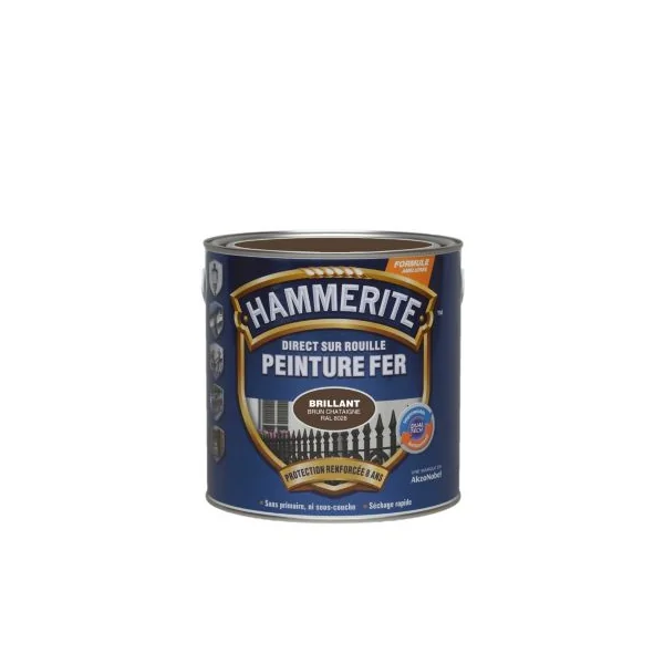 Peinture fer extérieur direct sur rouille brun châtaigne RAL 8028 brillant Hammerite 2.5 L