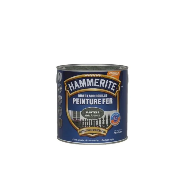 Peinture fer extérieur direct sur rouille gris ardoise martelé Hammerite 2.5 L