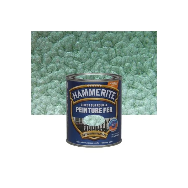 Peinture fer extérieur direct sur rouille vert jade martelé Hammerite 0.75 L