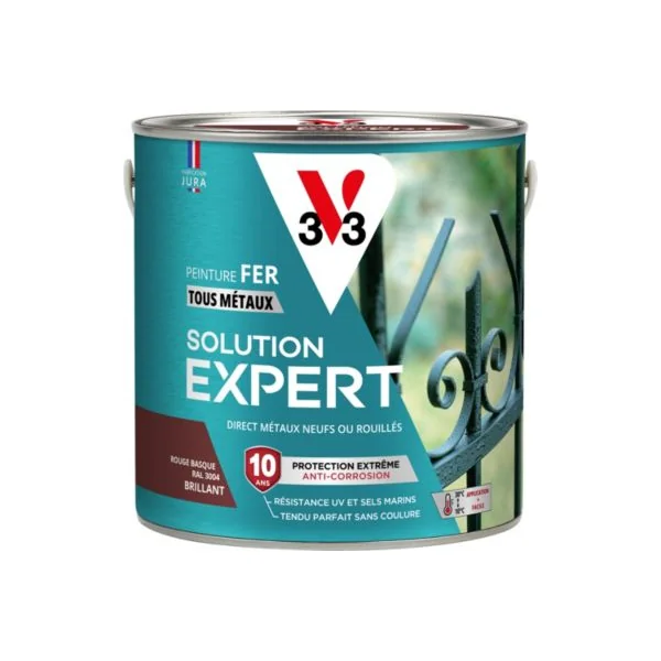 Peinture fer extérieur rouge basque RAL 3004 brillant V33 Solution Expert 2 L