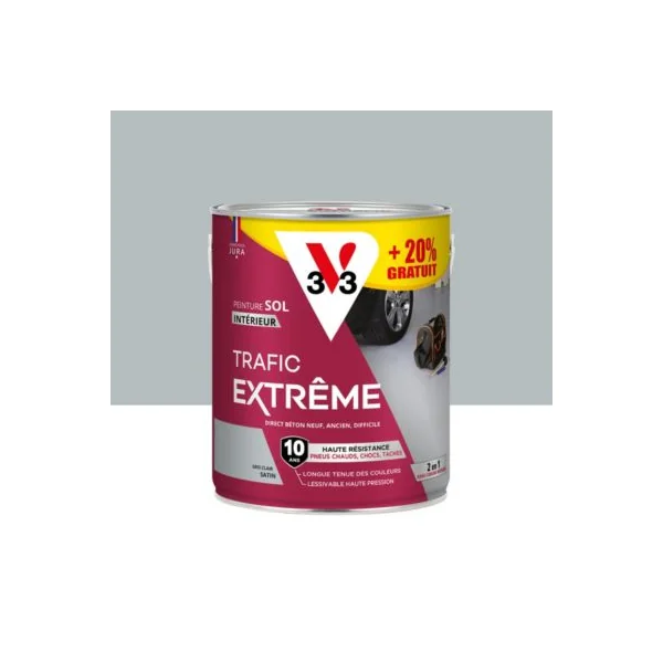 Peinture intérieure pour sol trafic extrême V33 gris clair 2,5L + 20% gratuit