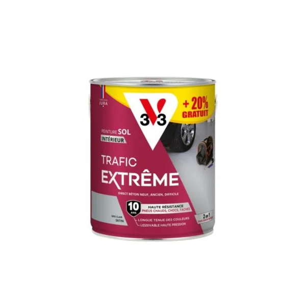Peinture intérieure pour sol trafic extrême V33 gris clair 2,5L + 20% gratuit