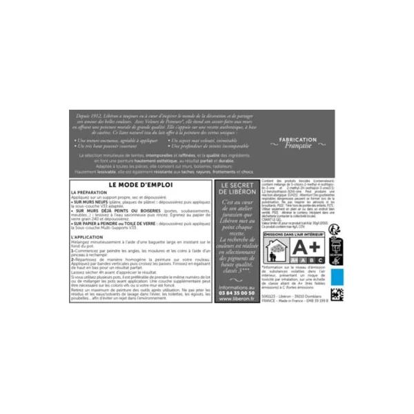 Peinture multisupport murs, plafonds et boiseries Velours de peinture blanc grisaille Libéron 2,5L
