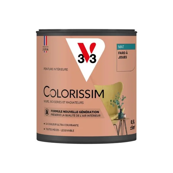 Peinture murs, boiseries et radiateurs beige fard à joue mat V33 Colorissim 0.5 L