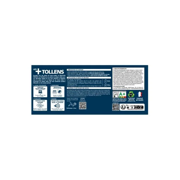 Peinture murs, boiseries et radiateurs bleu topaze mat Tollens Premium 2.5 L